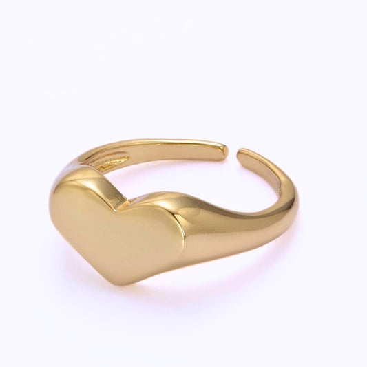 Whispering Love: Plain Gold Loving Valentine Heart Adjustable Signet Ring