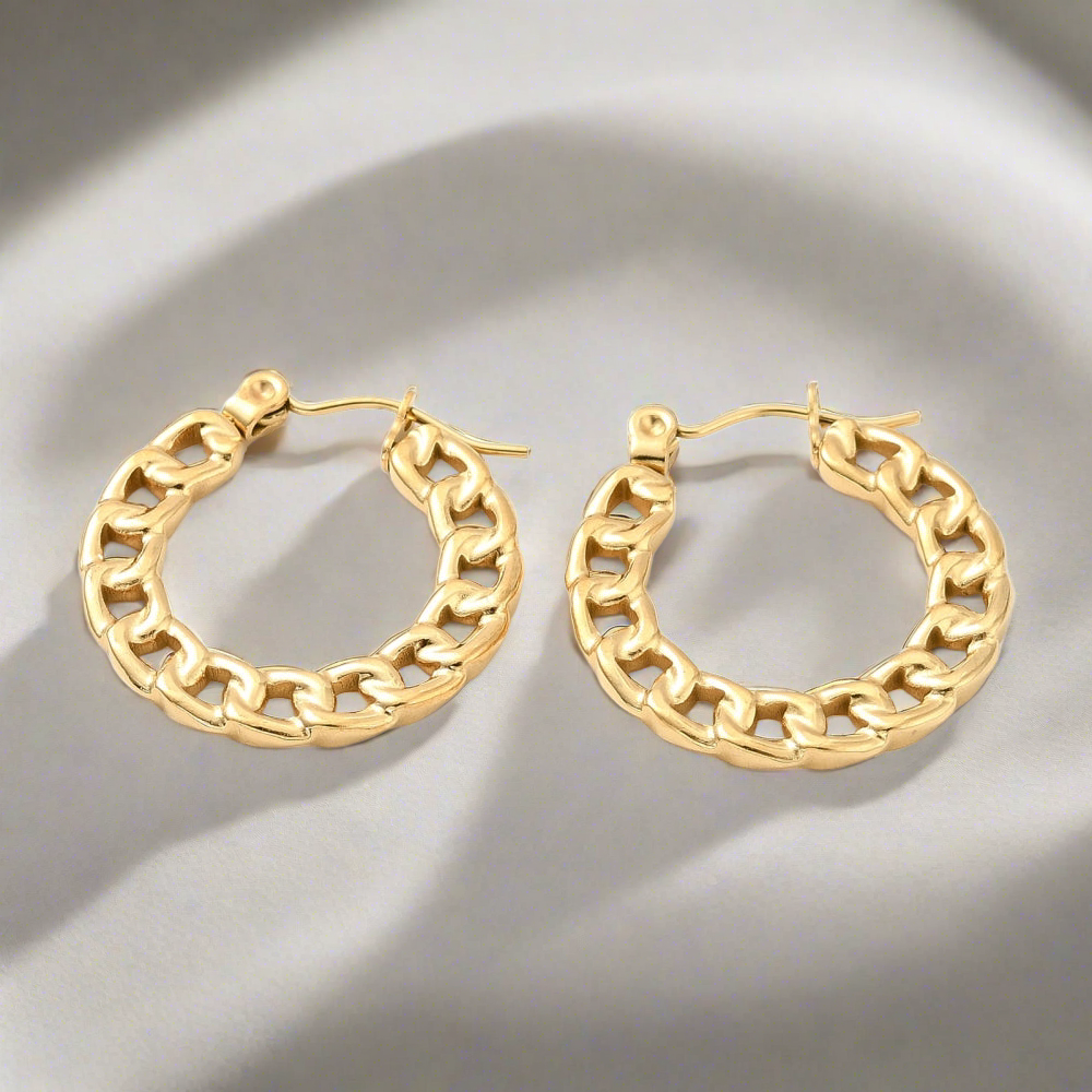 Golden Curb Chain Hoop Earrings