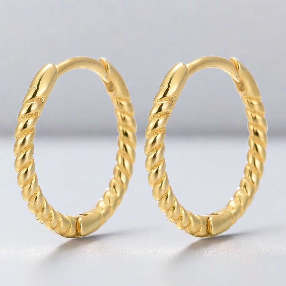 Twisted Gold Huggie Hoop Earrings