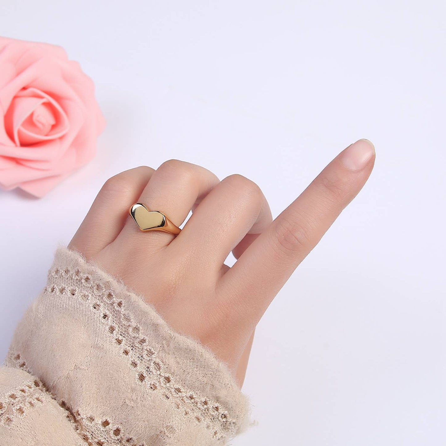 Whispering Love: Plain Gold Loving Valentine Heart Adjustable Signet Ring