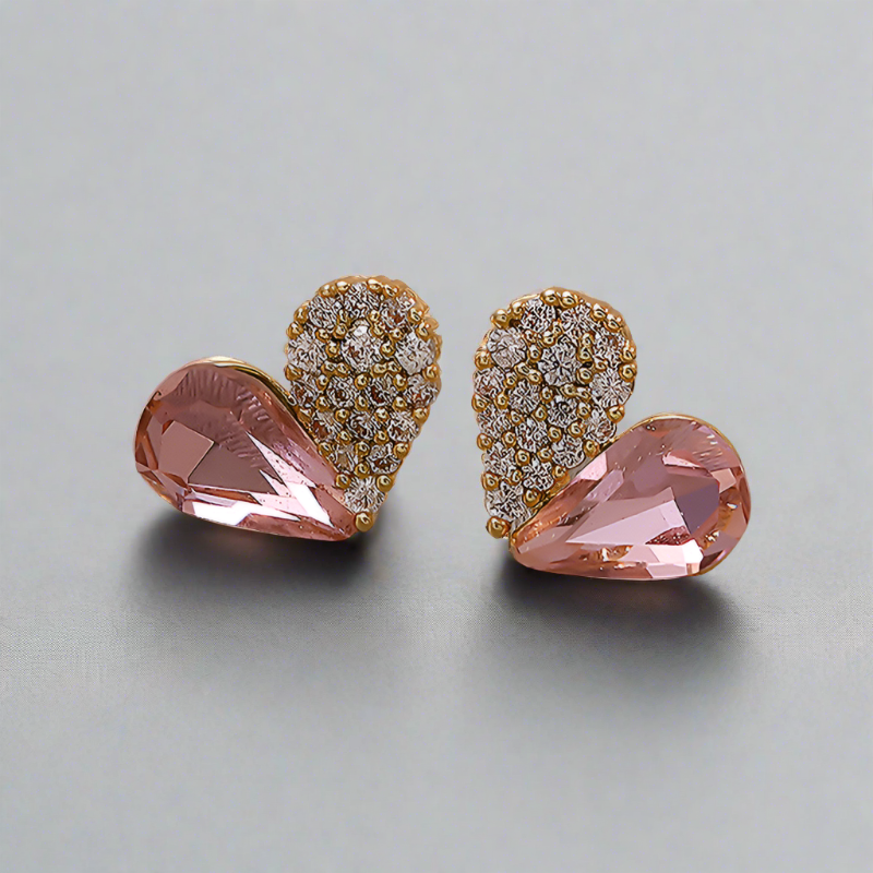 Golden Heartbeat Rhinestone Stud Earrings